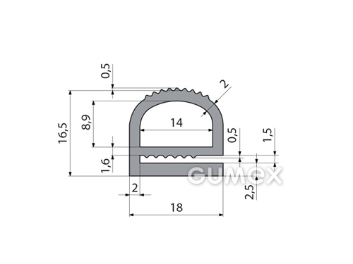 Kompaktes Silikonprofil, e-Form mit Hohlkammer - 0181, 